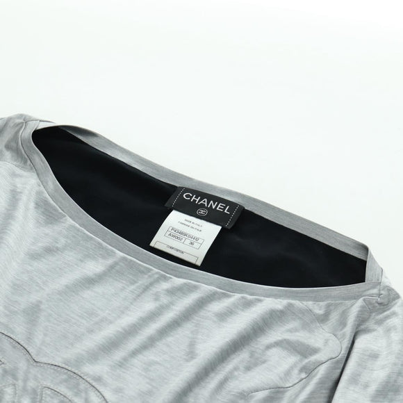 CHANEL CC Tops Rayon Size 36 Silver CC Auth am10856V