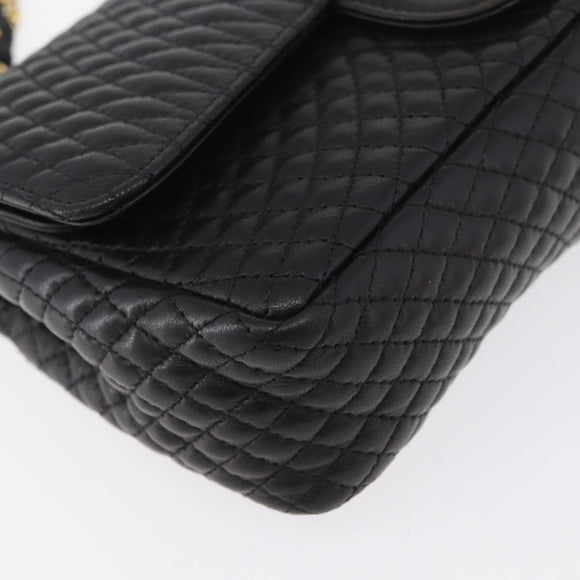 BALLY Quilted Chain Shoulder Bag Leather Black Gold Auth am10857V