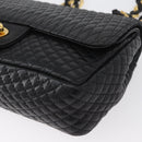 BALLY Quilted Chain Shoulder Bag Leather Black Gold Auth am10857V-11