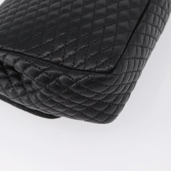 BALLY Quilted Chain Shoulder Bag Leather Black Gold Auth am10857V
