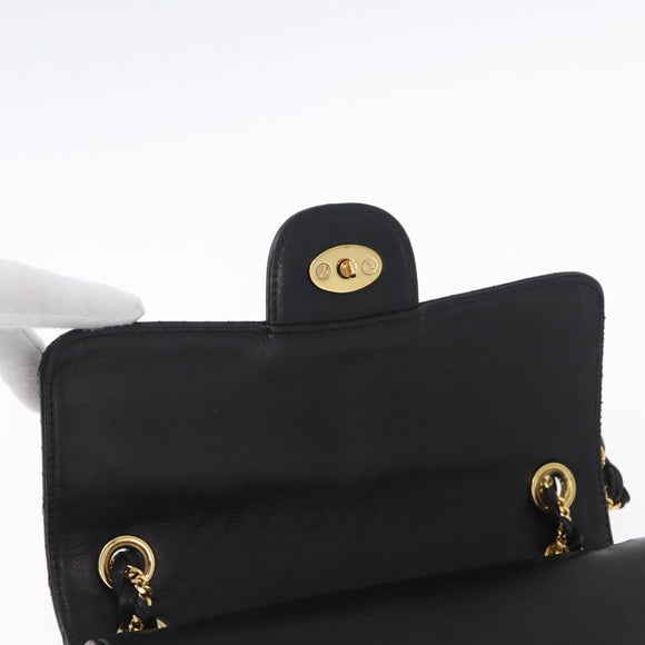 BALLY Quilted Chain Shoulder Bag Leather Black Gold Auth am10857V
