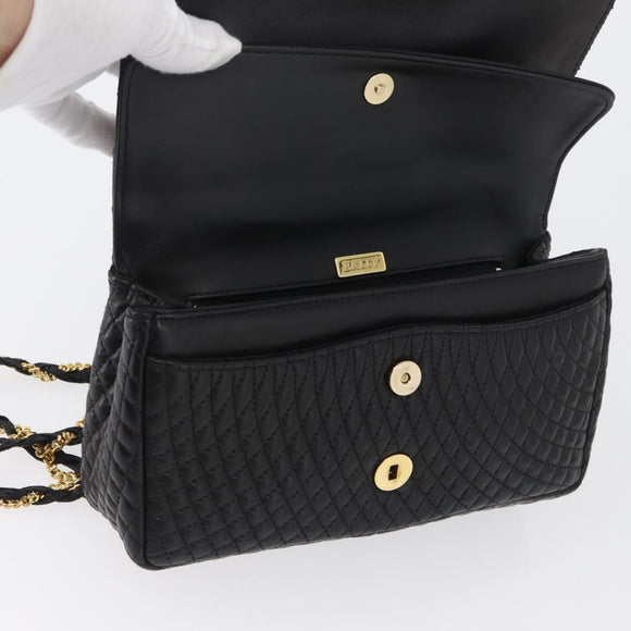 BALLY Quilted Chain Shoulder Bag Leather Black Gold Auth am10857V