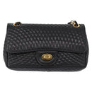 BALLY Quilted Chain Shoulder Bag Leather Black Gold Auth am10857V-2