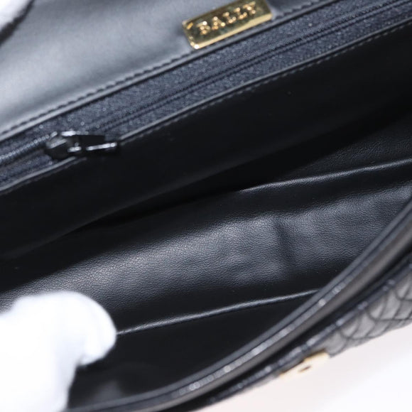 BALLY Quilted Chain Shoulder Bag Leather Black Gold Auth am10857V