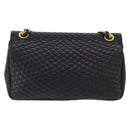 BALLY Quilted Chain Shoulder Bag Leather Black Gold Auth am10857V-3