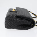 BALLY Quilted Chain Shoulder Bag Leather Black Gold Auth am10857V-4