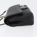 BALLY Quilted Chain Shoulder Bag Leather Black Gold Auth am10857V-5