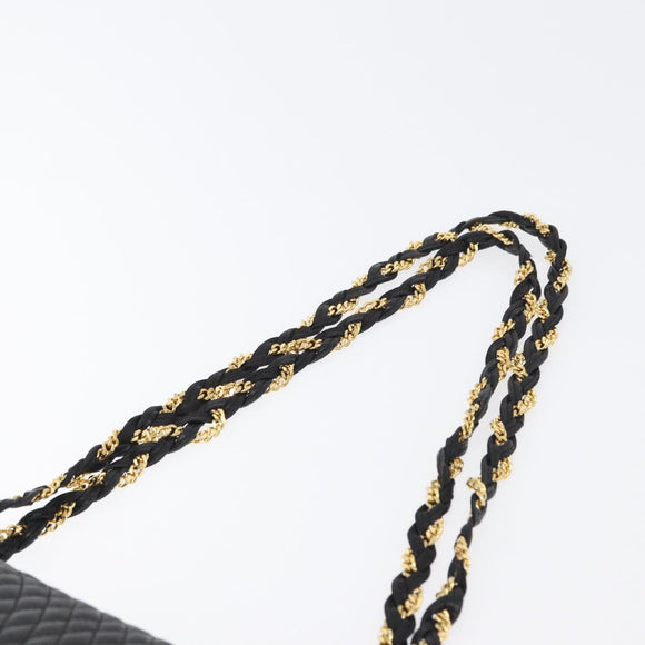 BALLY Quilted Chain Shoulder Bag Leather Black Gold Auth am10857V