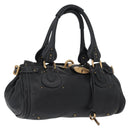 Chloe Paddington Hand Bag Leather Black Gold Silver Auth am10860SAV-1