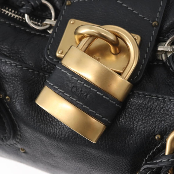 Chloe Paddington Hand Bag Leather Black Gold Silver Auth am10860SAV