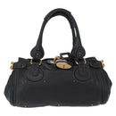 Chloe Paddington Hand Bag Leather Black Gold Silver Auth am10860SAV-13