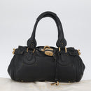 Chloe Paddington Hand Bag Leather Black Gold Silver Auth am10860SAV-12