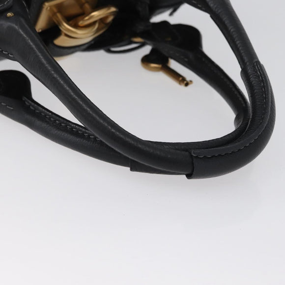 Chloe Paddington Hand Bag Leather Black Gold Silver Auth am10860SAV