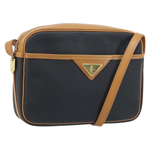 SAINT LAURENT Shoulder Bag PVC Navy Gold Auth am10861V