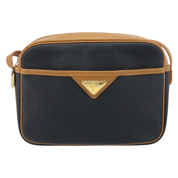 SAINT LAURENT Shoulder Bag PVC Navy Gold Auth am10861V