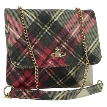 Vivienne Westwood Check Chain Shoulder Bag PVC Multicolor Gold Auth am10863V