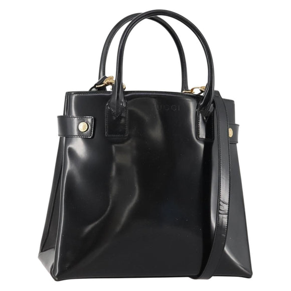 GUCCI Tote Bag Patent leather 2way Black Gold 000 1669 0503 Auth am10865
