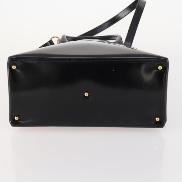 GUCCI Tote Bag Patent leather 2way Black Gold 000 1669 0503 Auth am10865