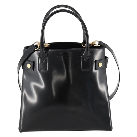 GUCCI Tote Bag Patent leather 2way Black Gold 000 1669 0503 Auth am10865