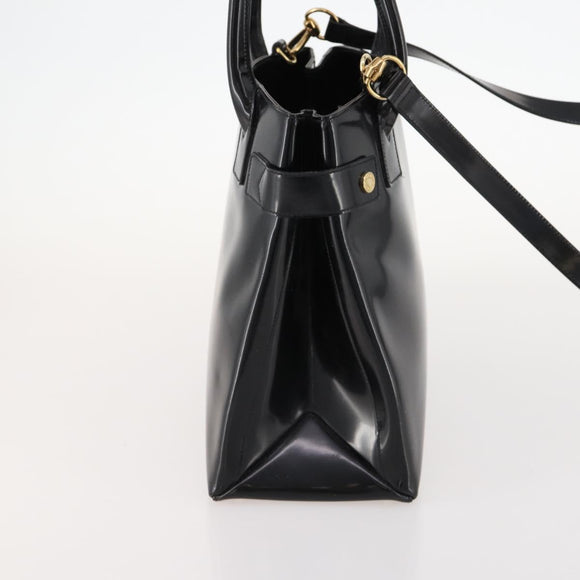 GUCCI Tote Bag Patent leather 2way Black Gold 000 1669 0503 Auth am10865