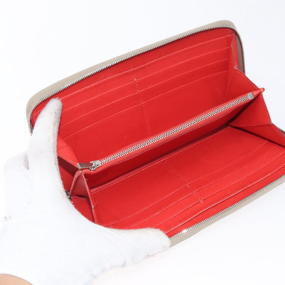 CELINE Long Wallet Leather Beige Silver Auth am10868