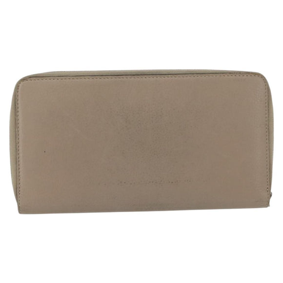 CELINE Long Wallet Leather Beige Silver Auth am10868