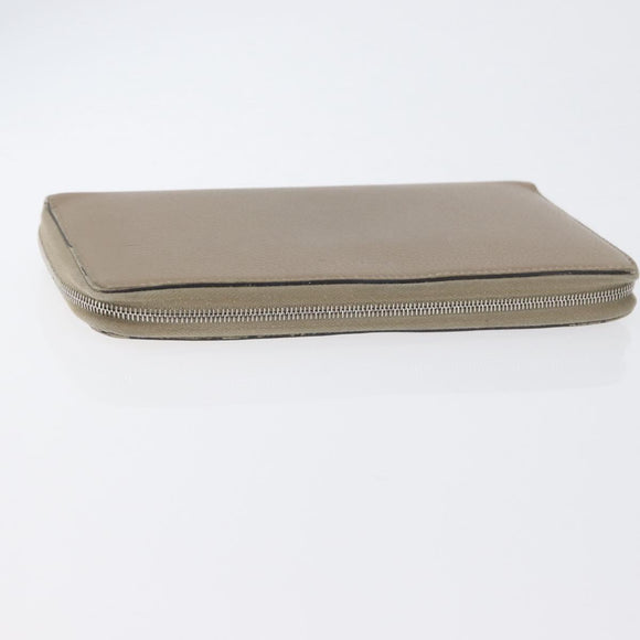 CELINE Long Wallet Leather Beige Silver Auth am10868