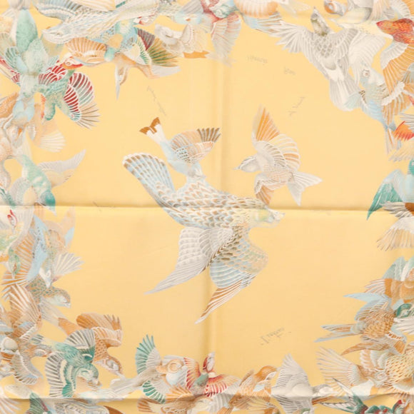 HERMES Carre 90 Scarf ""L'INTRUS"" Silk Yellow Auth am10872V