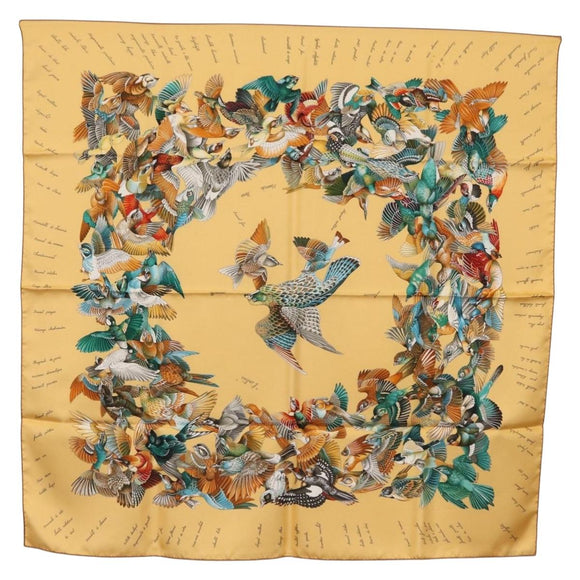 HERMES Carre 90 Scarf ""L'INTRUS"" Silk Yellow Auth am10872V