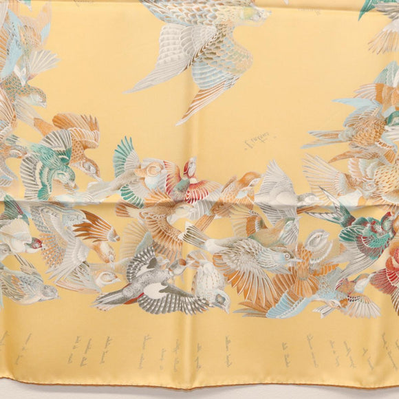 HERMES Carre 90 Scarf ""L'INTRUS"" Silk Yellow Auth am10872V