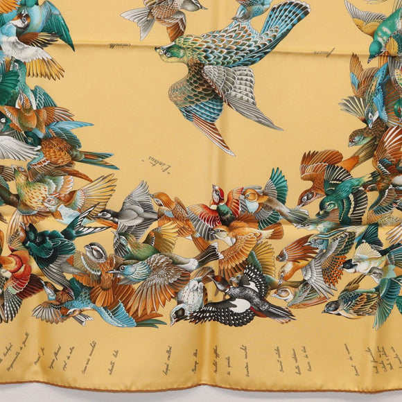 HERMES Carre 90 Scarf ""L'INTRUS"" Silk Yellow Auth am10872V