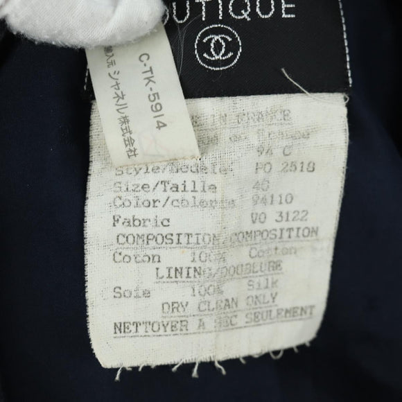 CHANEL Double Breasted jacket Coat cotton Navy CC Auth am10874V