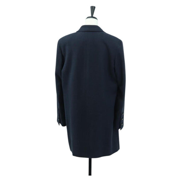 CHANEL Double Breasted jacket Coat cotton Navy CC Auth am10874V