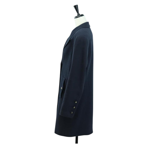 CHANEL Double Breasted jacket Coat cotton Navy CC Auth am10874V