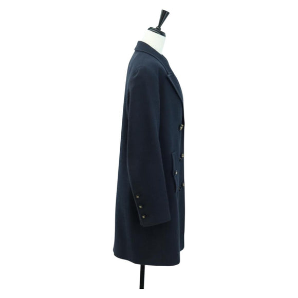 CHANEL Double Breasted jacket Coat cotton Navy CC Auth am10874V