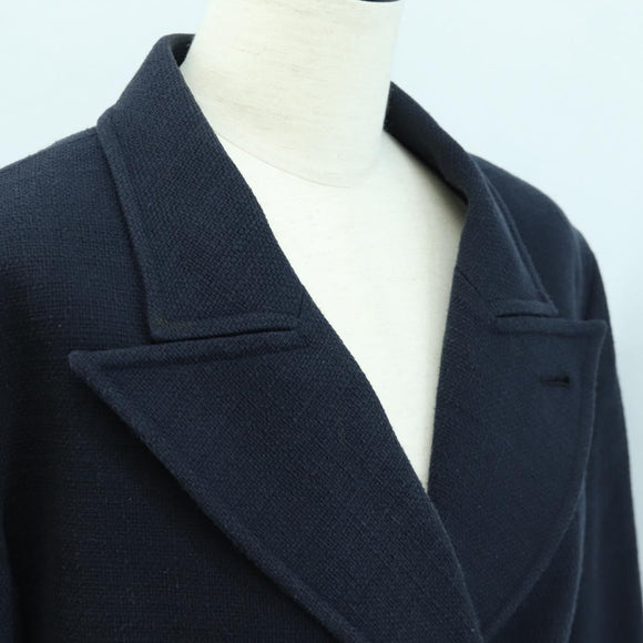 CHANEL Double Breasted jacket Coat cotton Navy CC Auth am10874V