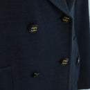 CHANEL Double Breasted jacket Coat cotton Navy CC Auth am10874V-6