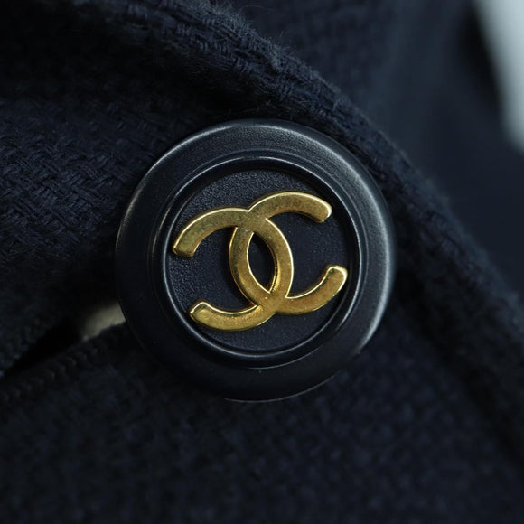 CHANEL Double Breasted jacket Coat cotton Navy CC Auth am10874V