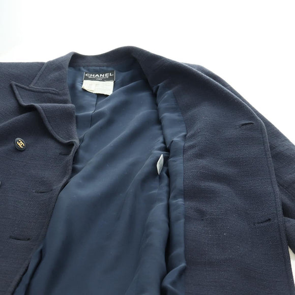 CHANEL Double Breasted jacket Coat cotton Navy CC Auth am10874V