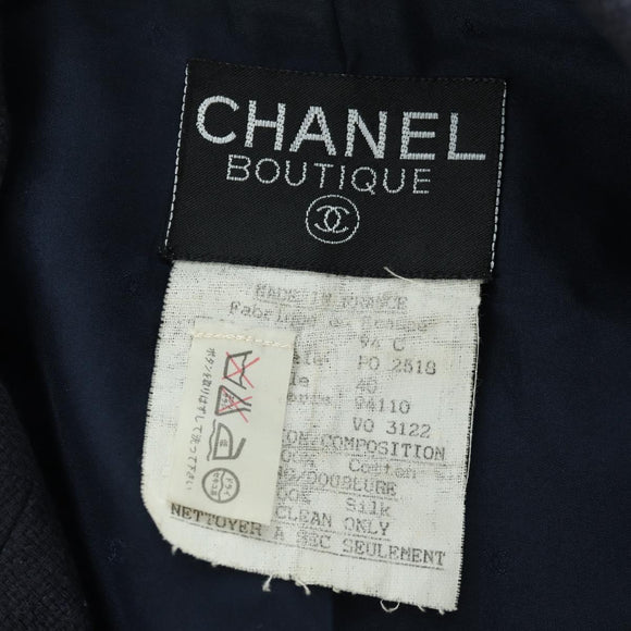 CHANEL Double Breasted jacket Coat cotton Navy CC Auth am10874V