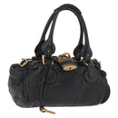 Chloe Paddington Hand Bag Leather Black Gold Silver Auth am10875SAV-1