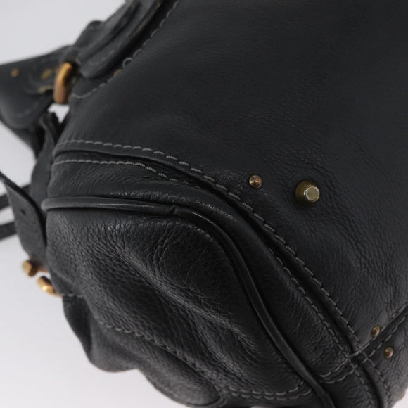 Chloe Paddington Hand Bag Leather Black Gold Silver Auth am10875SAV