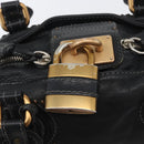 Chloe Paddington Hand Bag Leather Black Gold Silver Auth am10875SAV-9