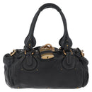 Chloe Paddington Hand Bag Leather Black Gold Silver Auth am10875SAV-13