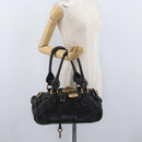 Chloe Paddington Hand Bag Leather Black Gold Silver Auth am10875SAV-28