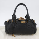 Chloe Paddington Hand Bag Leather Black Gold Silver Auth am10875SAV-12