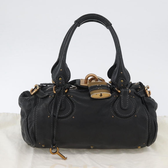 Chloe Paddington Hand Bag Leather Black Gold Silver Auth am10875SAV