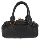 Chloe Paddington Hand Bag Leather Black Gold Silver Auth am10875SAV-2