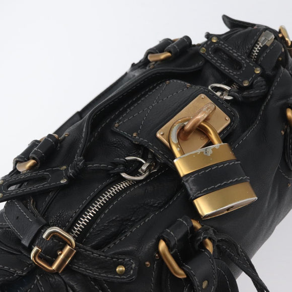 Chloe Paddington Hand Bag Leather Black Gold Silver Auth am10875SAV