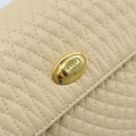 BALLY Chain Shoulder Bag Leather Beige Gold Auth am10887V